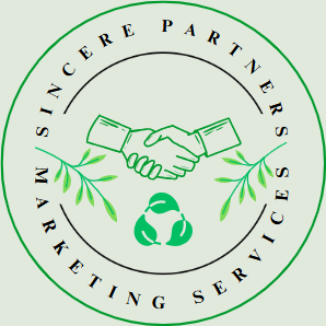 Sincere.Partners Logo, green on green handhsake & plants